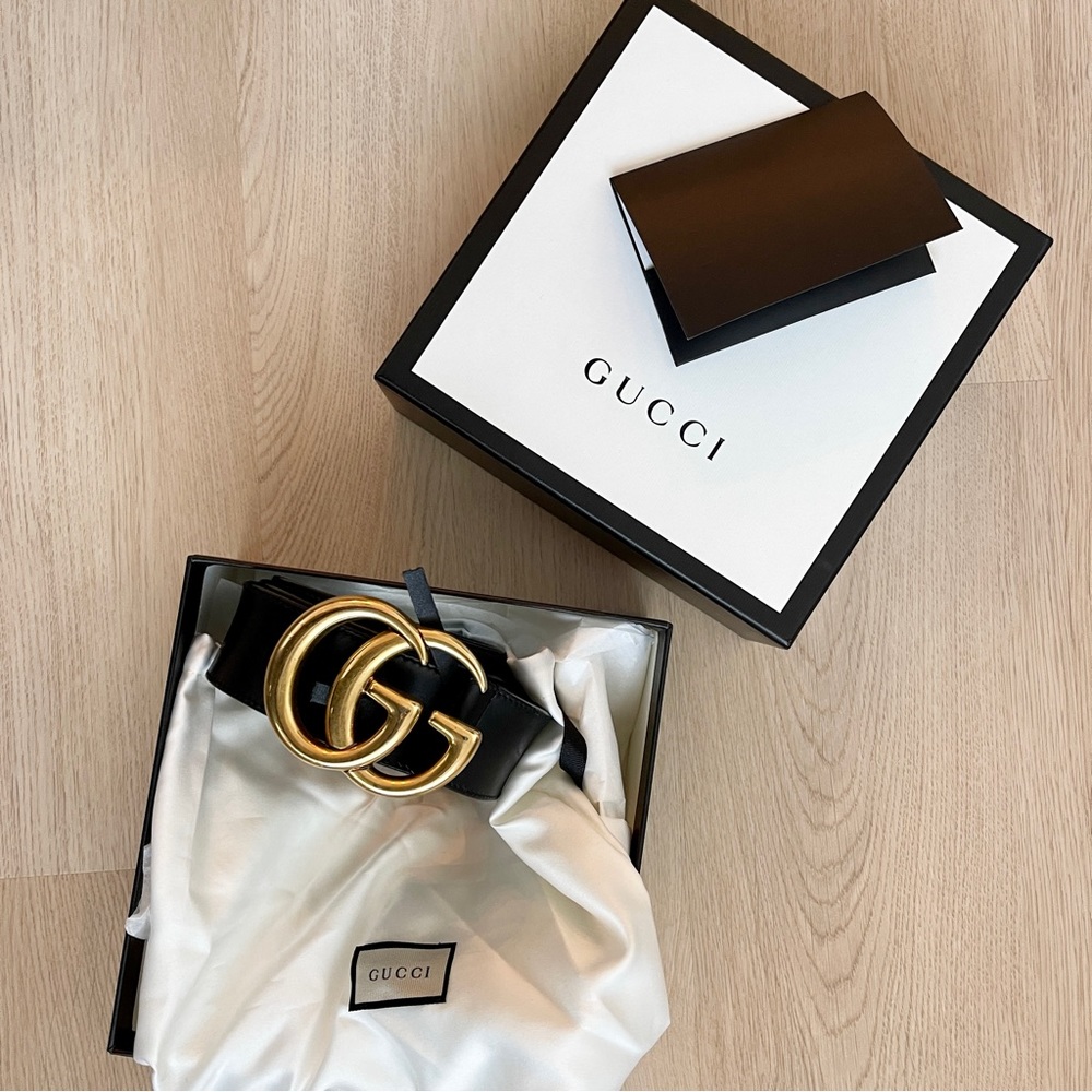 GUCCI GG Wide Leather Belt - Size 95 - Women’s Black Belt - Authentic